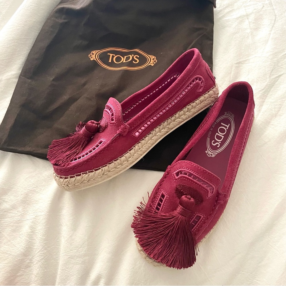TOD’S Tassel Espadrilles Suede Driving Loafers